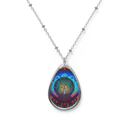 Oval Tree of Life Necklace — Enamel Teardrop Pendant, Spiritual Boho Jewelry Gift Printify