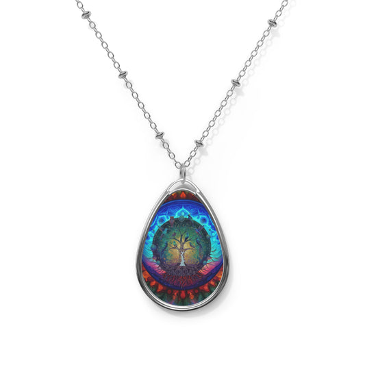 Oval Tree of Life Necklace — Enamel Teardrop Pendant, Spiritual Boho Jewelry Gift