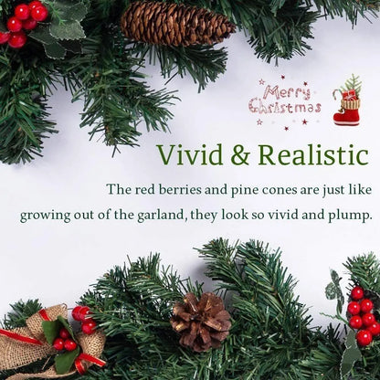 12FT Christmas Garland With Lights Door Wreath Xmas Fireplace Stairs DIY Decor elte26 Limited
