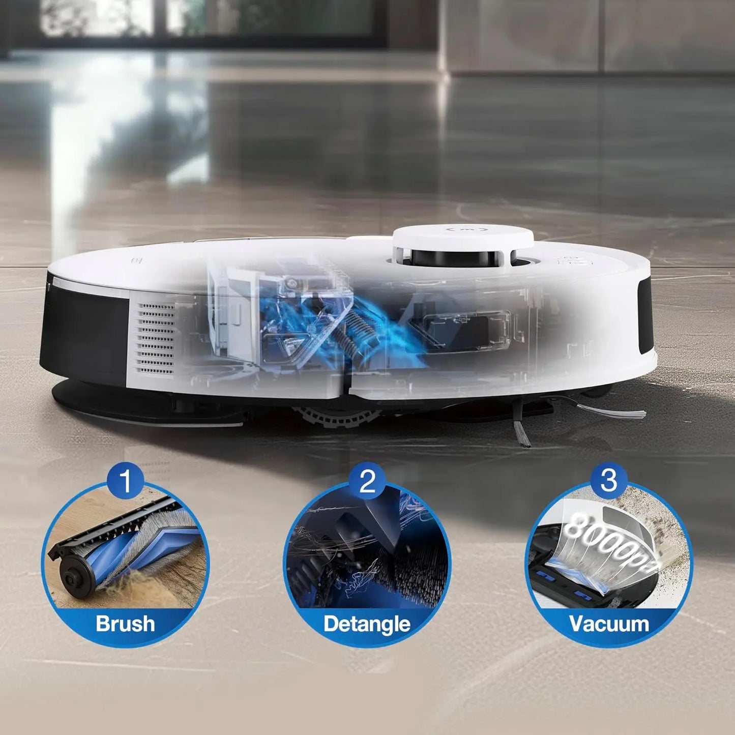 Aspirateur robot ECOVACS DEEBOT N20 avec fonction lavage, 8 000 Pa, autonomie de 300 min, système anti-enchevêtrement