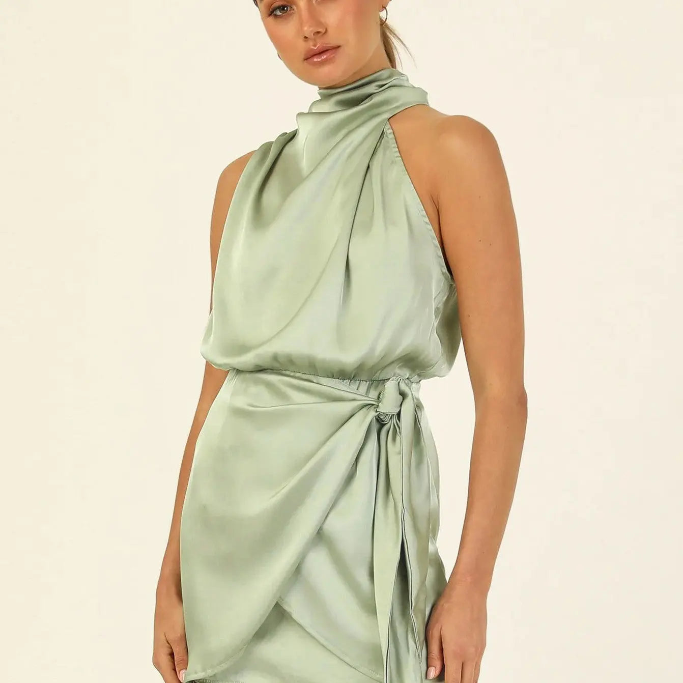 Elegant Halter Neck Dress Fashion Sleeveless Waist-tied Short Dresses For Evening Party Clothing Women Michan Direct