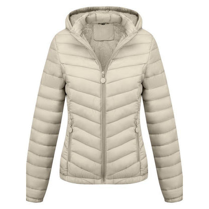 Women's Solid-Color Zippered Hooded Winter Coat Jacket Casual