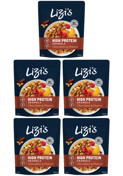 5 x Lizi's High Protein Chocolate & Peanut Granola - 350GM