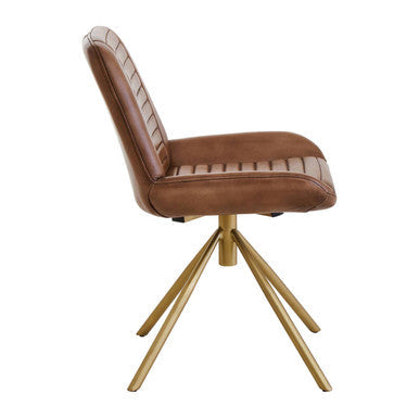 Buffalo Brown Leather Chair with Gold Finish Legs
