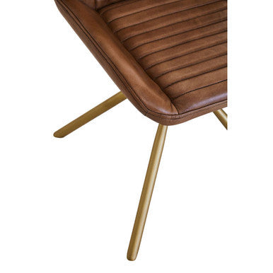 Buffalo Brown Leather Chair with Gold Finish Legs