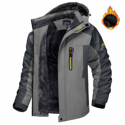 Winter Hooded Jacket Fashion Casual Warm Fleece Coat Windproof Rainproof Parka Windbreaker Men's Top
