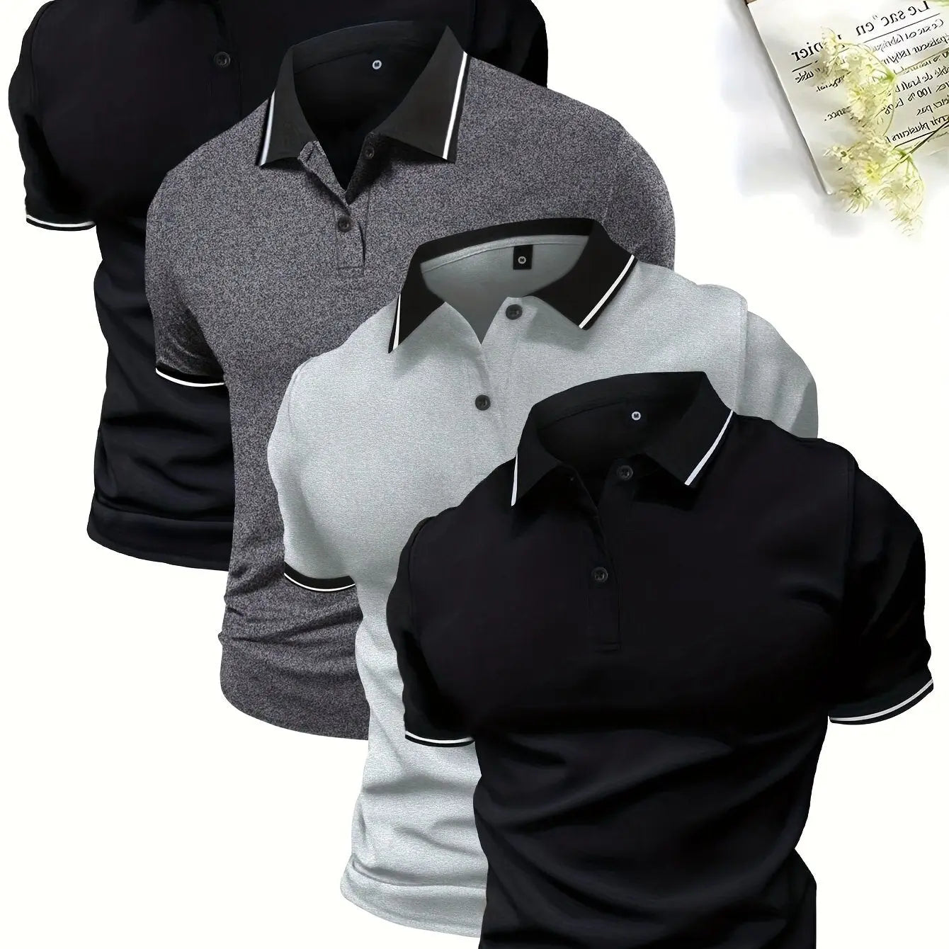 4-Pack Men's Summer Polo Shirts, Solid Color Short Sleeve, Regular Fit, Knit Stretch, Casual Sportswear Tops Kenike