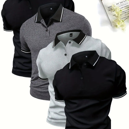 4-Pack Men's Summer Polo Shirts, Solid Color Short Sleeve, Regular Fit, Knit Stretch, Casual Sportswear Tops Kenike