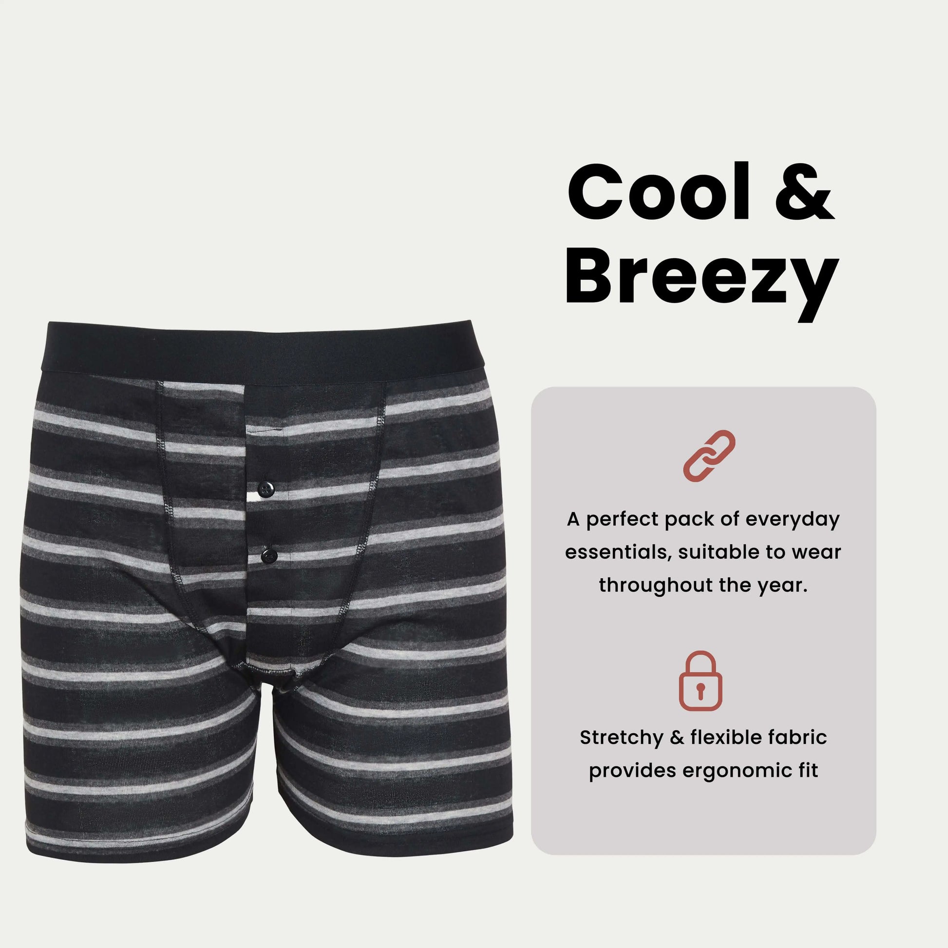 Sock Stack Boxer Shorts 6 Pack Striped Cotton Blend Stretch Men's Underwear Black Grey Cotton Rich Stretch Comfort Fit Sock Stack