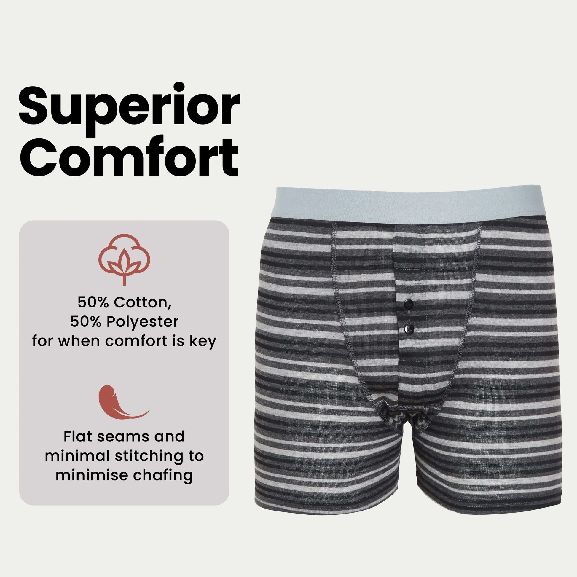 Sock Stack Boxer Shorts 6 Pack Striped Cotton Blend Stretch Men's Underwear Black Grey Cotton Rich Stretch Comfort Fit Sock Stack