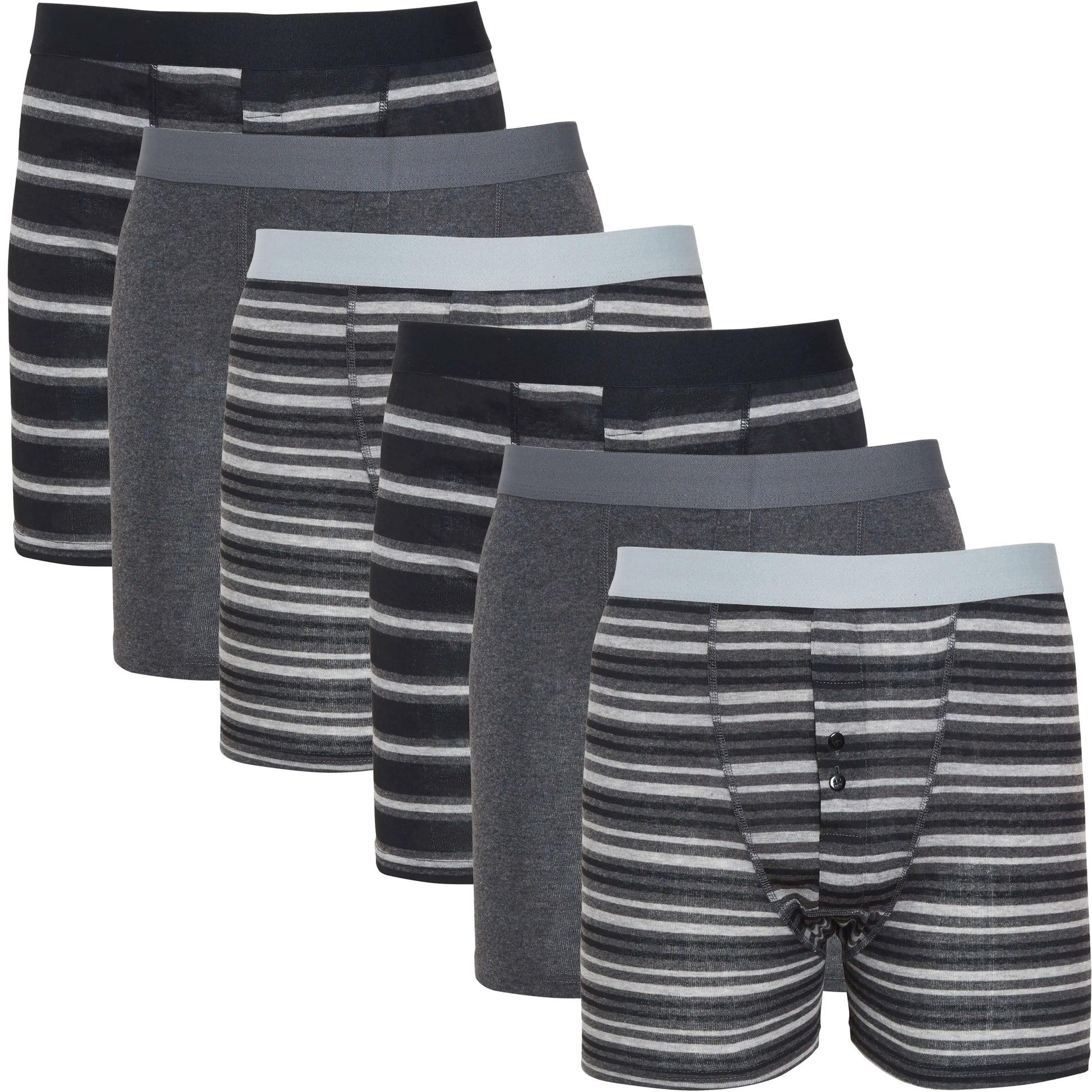 Sock Stack Boxer Shorts 6 Pack Striped Cotton Blend Stretch Men's Underwear Black Grey Cotton Rich Stretch Comfort Fit Sock Stack