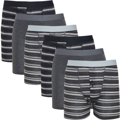 Sock Stack Boxer Shorts 6 Pack Striped Cotton Blend Stretch Men's Underwear Black Grey Cotton Rich Stretch Comfort Fit Sock Stack