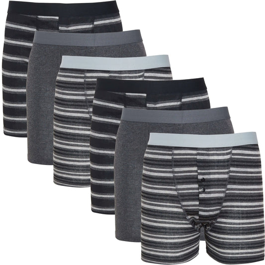 Sock Stack Boxer Shorts 6 Pack Striped Cotton Blend Stretch Men's Underwear Black Grey Cotton Rich Stretch Comfort Fit Sock Stack