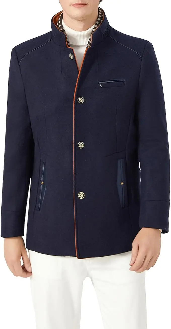 Manteau d'hiver homme en laine épaisse à col montant avec écharpe, bleu marine, taille M, Biutimarden
