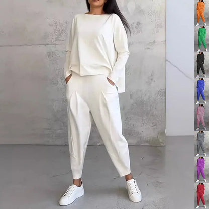 Women's Irregular Suit Long-sleeved Round Neck Top And Loose Harem Pants With Pockets Ins Fashion Trousers Set Women's Clothing Michan Direct