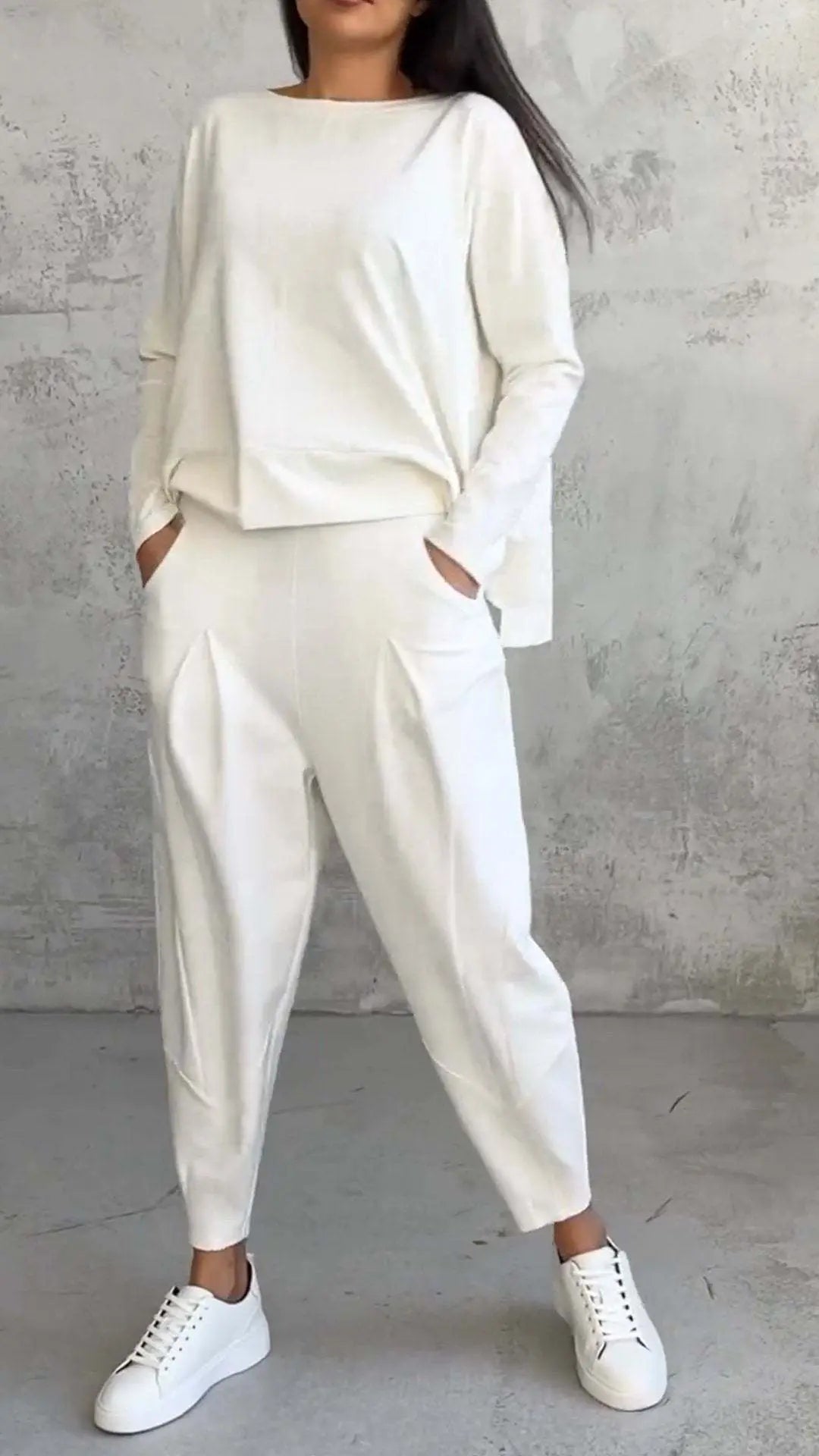 Women's Irregular Suit Long-sleeved Round Neck Top And Loose Harem Pants With Pockets Ins Fashion Trousers Set Women's Clothing Michan Direct