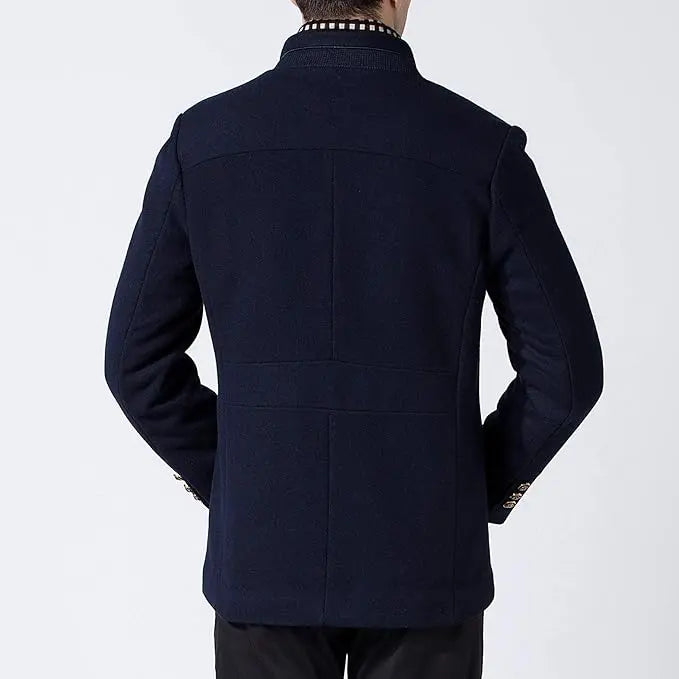 Manteau d'hiver homme en laine épaisse à col montant avec écharpe, bleu marine, taille M, Biutimarden