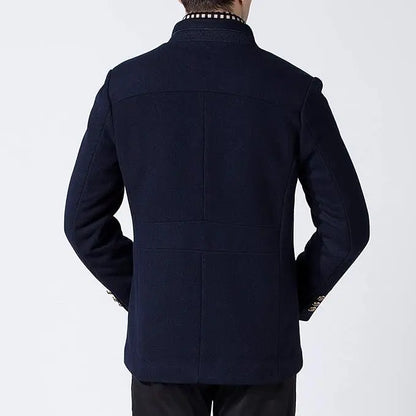 Manteau d'hiver homme en laine épaisse à col montant avec écharpe, bleu marine, taille M, Biutimarden