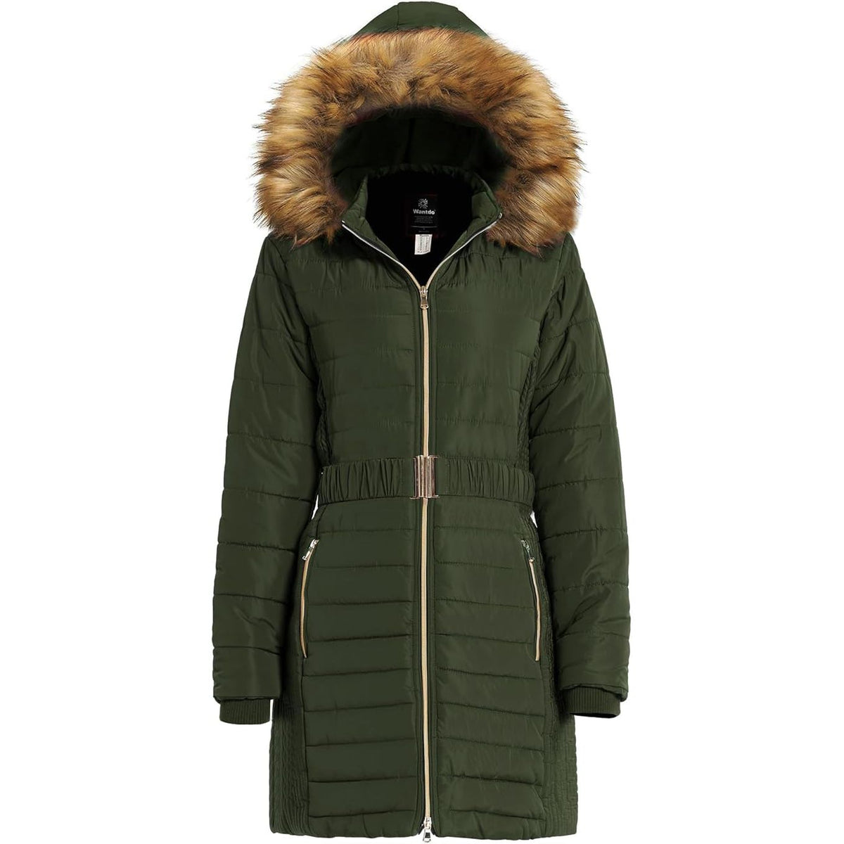 Wantdo Women's Long Winter Puffer Coat Waterproof Jackets Army Green