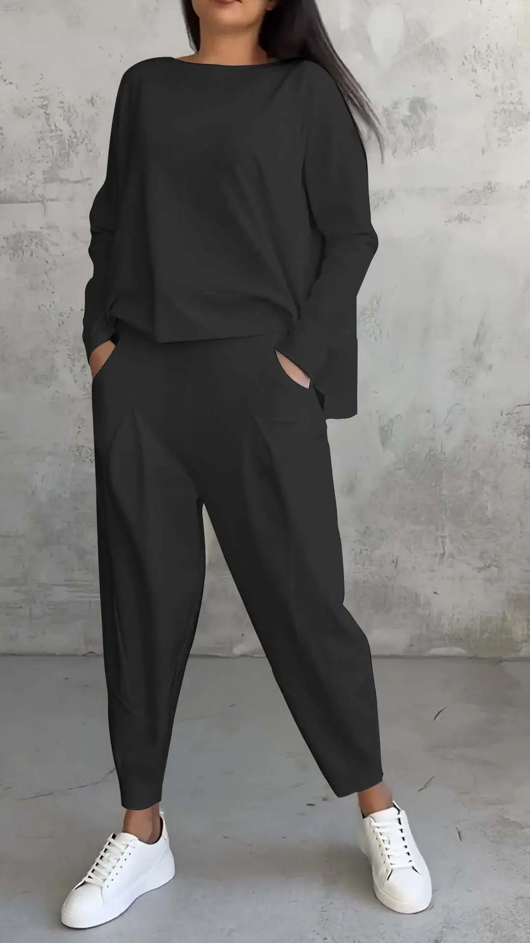 Women's Irregular Suit Long-sleeved Round Neck Top And Loose Harem Pants With Pockets Ins Fashion Trousers Set Women's Clothing Michan Direct