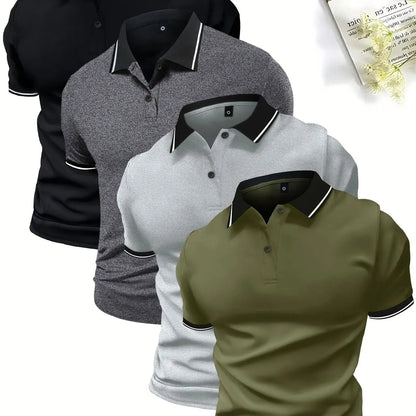 4-Pack Men's Summer Polo Shirts, Solid Color Short Sleeve, Regular Fit, Knit Stretch, Casual Sportswear Tops Kenike