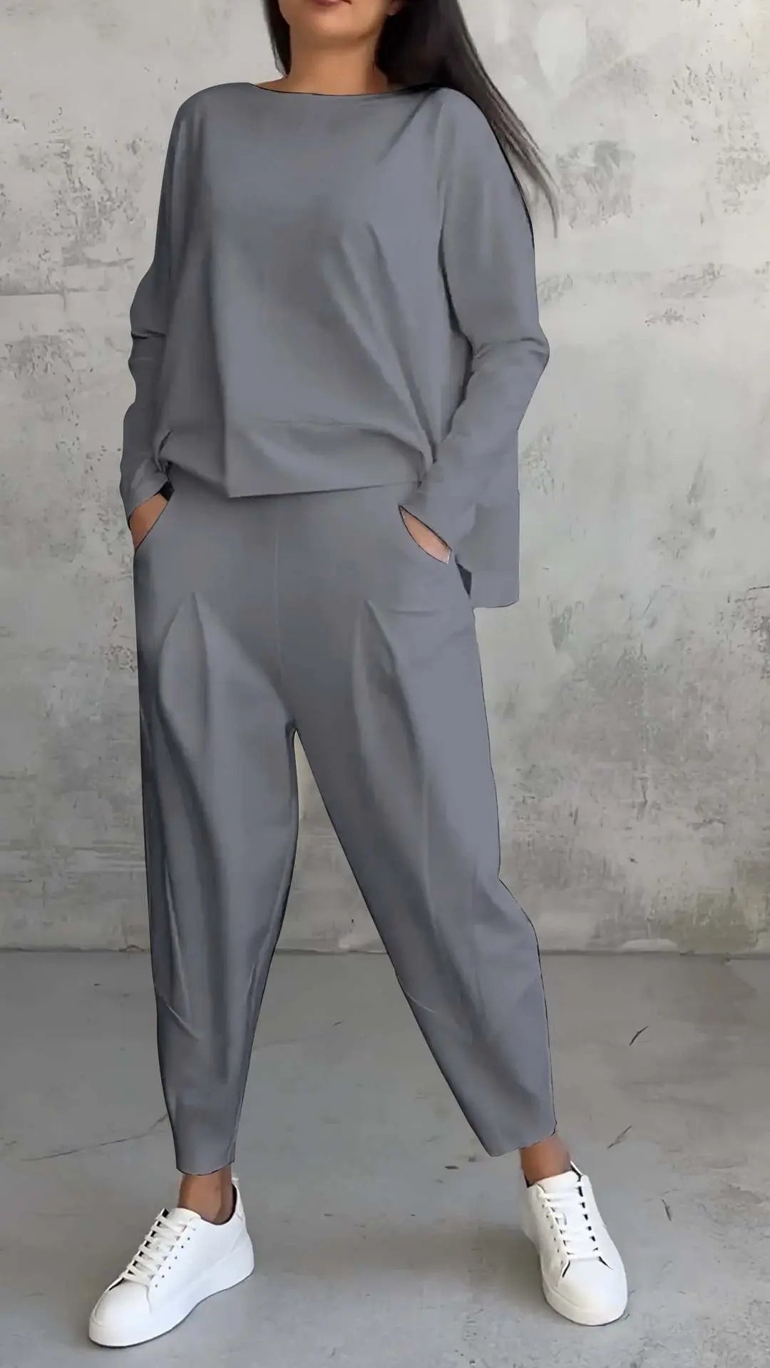 Women's Irregular Suit Long-sleeved Round Neck Top And Loose Harem Pants With Pockets Ins Fashion Trousers Set Women's Clothing Michan Direct