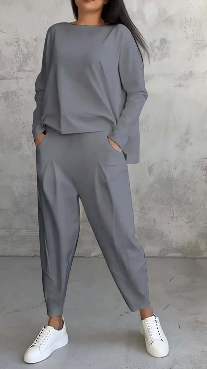 Women's Irregular Suit Long-sleeved Round Neck Top And Loose Harem Pants With Pockets Ins Fashion Trousers Set Women's Clothing Michan Direct