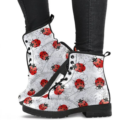 Women's High Help Combat Boots Seven Star Ladybird Cute Cartoon British Work Clothes Boots Michan Direct