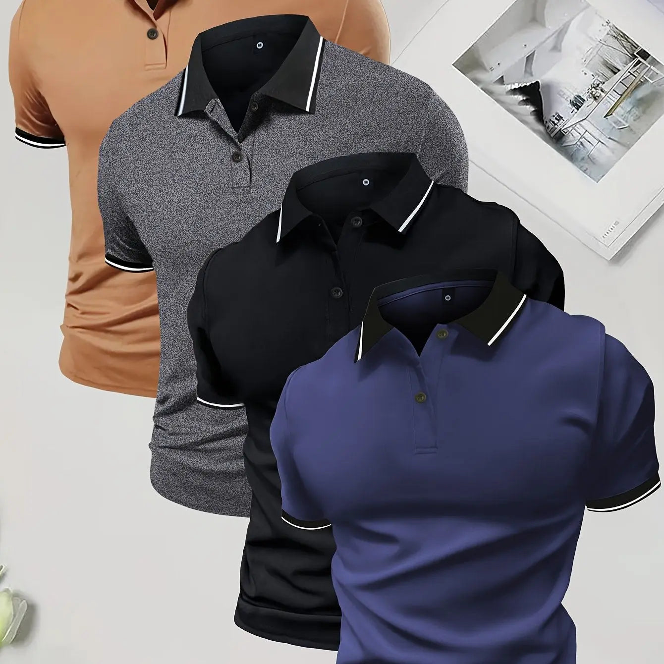 4-Pack Men's Summer Polo Shirts, Solid Color Short Sleeve, Regular Fit, Knit Stretch, Casual Sportswear Tops Kenike