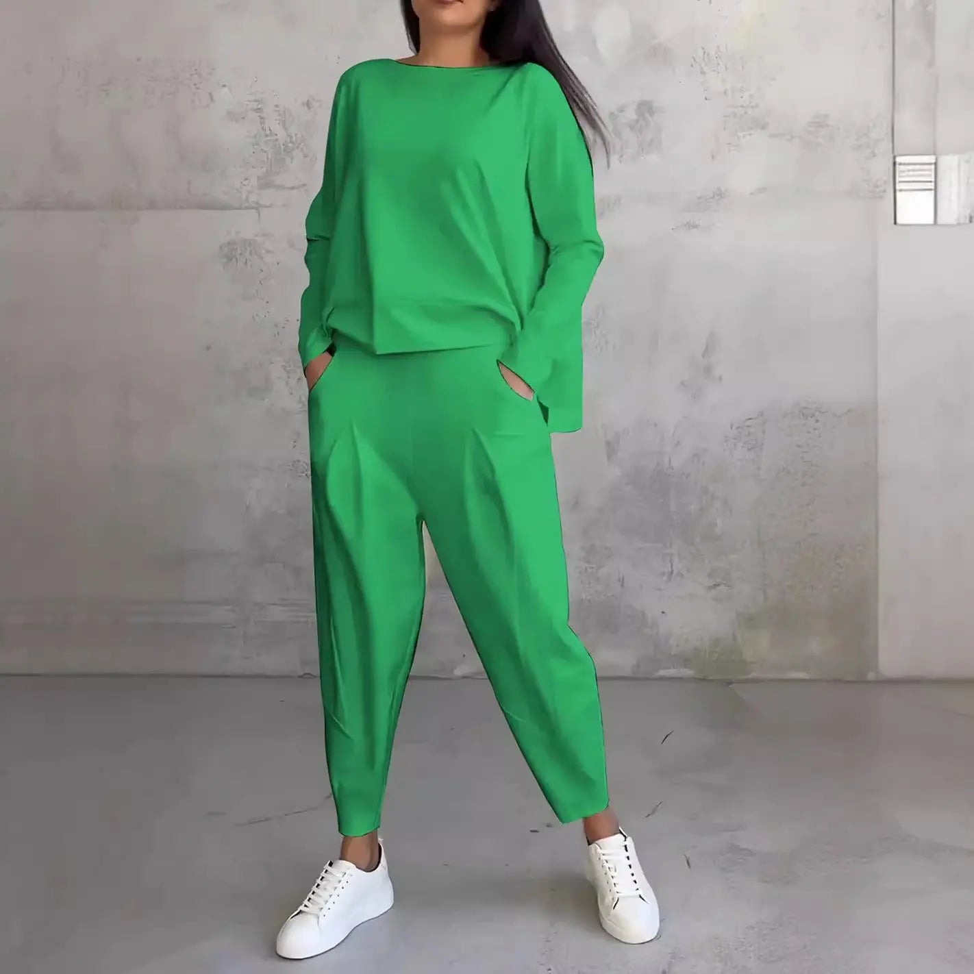 Women's Irregular Suit Long-sleeved Round Neck Top And Loose Harem Pants With Pockets Ins Fashion Trousers Set Women's Clothing Michan Direct
