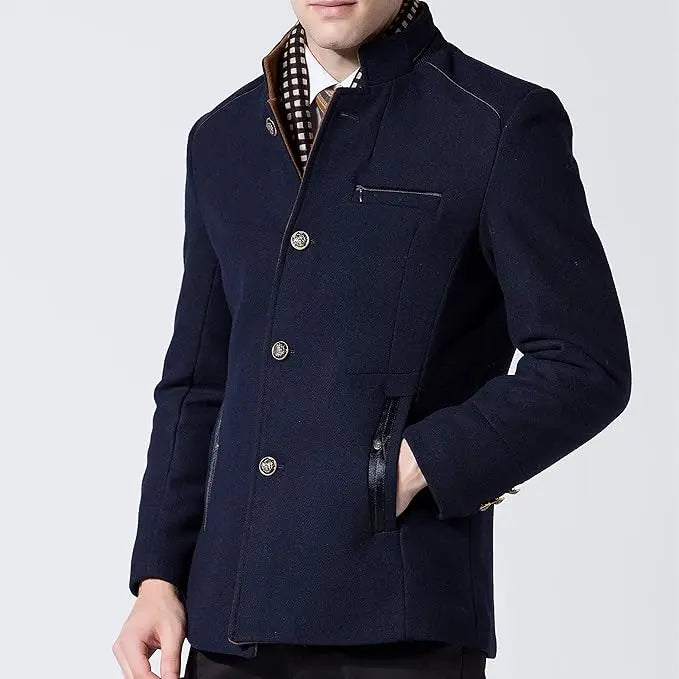 Manteau d'hiver homme en laine épaisse à col montant avec écharpe, bleu marine, taille M, Biutimarden