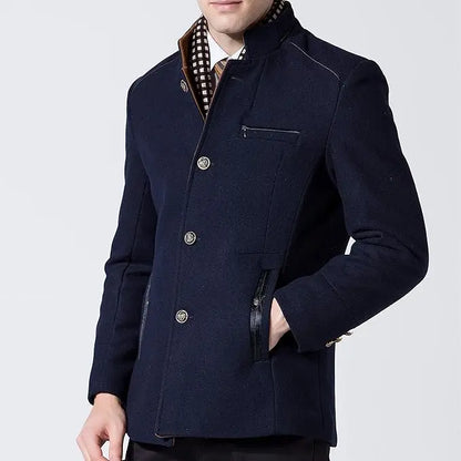 Manteau d'hiver homme en laine épaisse à col montant avec écharpe, bleu marine, taille M, Biutimarden