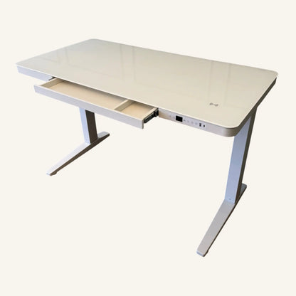 E-Max Electric Height Adjustable Desk White (Glass Top) – Purus Life Purus Life