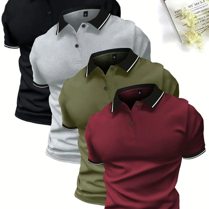 4-Pack Men's Summer Polo Shirts, Solid Color Short Sleeve, Regular Fit, Knit Stretch, Casual Sportswear Tops Kenike