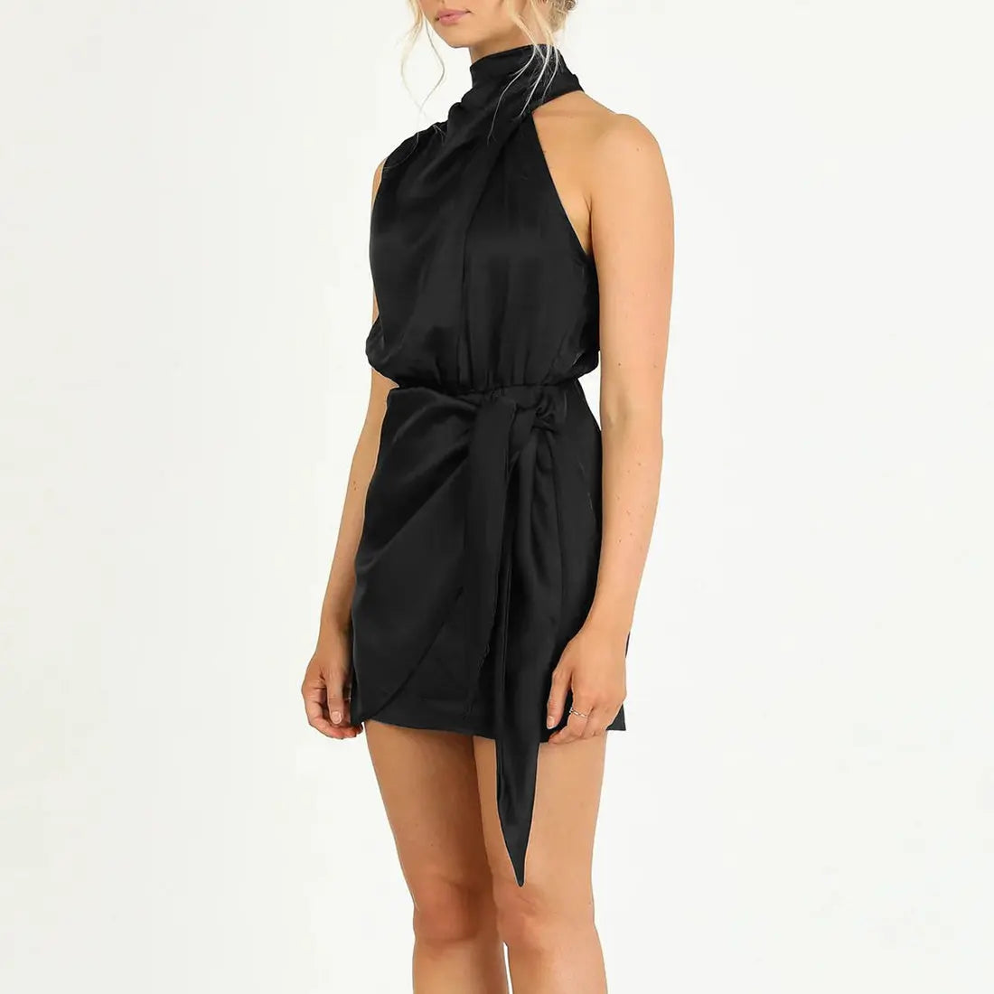 Elegant Halter Neck Dress Fashion Sleeveless Waist-tied Short Dresses For Evening Party Clothing Women Michan Direct