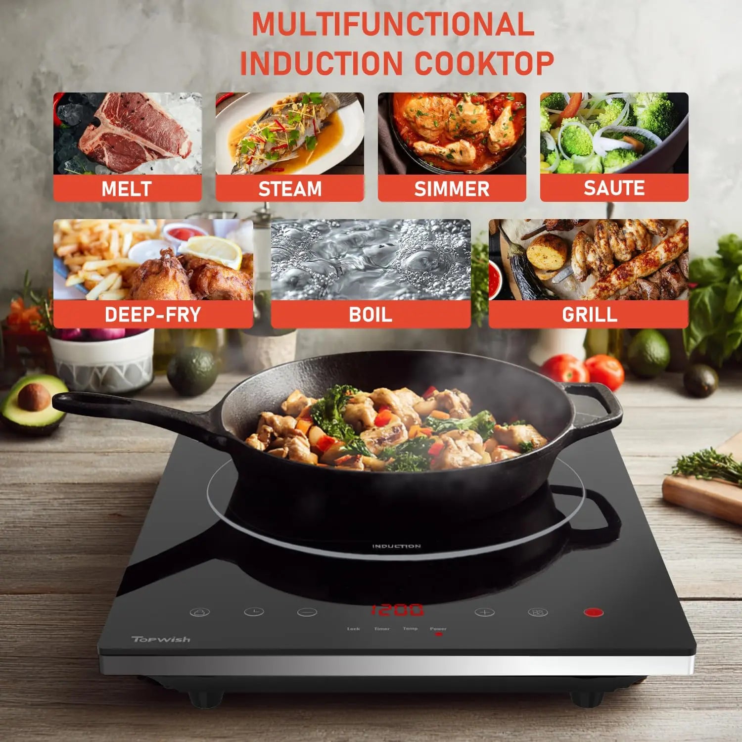 2200W Black Crystal Panel Induction Cooker Preciousvita