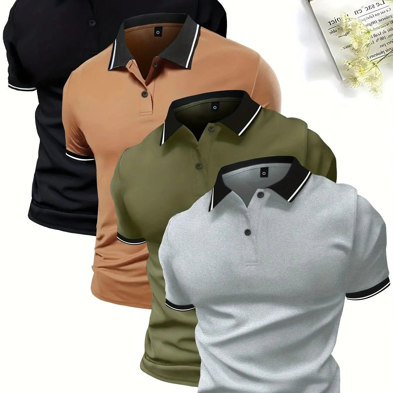 4-Pack Men's Summer Polo Shirts, Solid Color Short Sleeve, Regular Fit, Knit Stretch, Casual Sportswear Tops Kenike