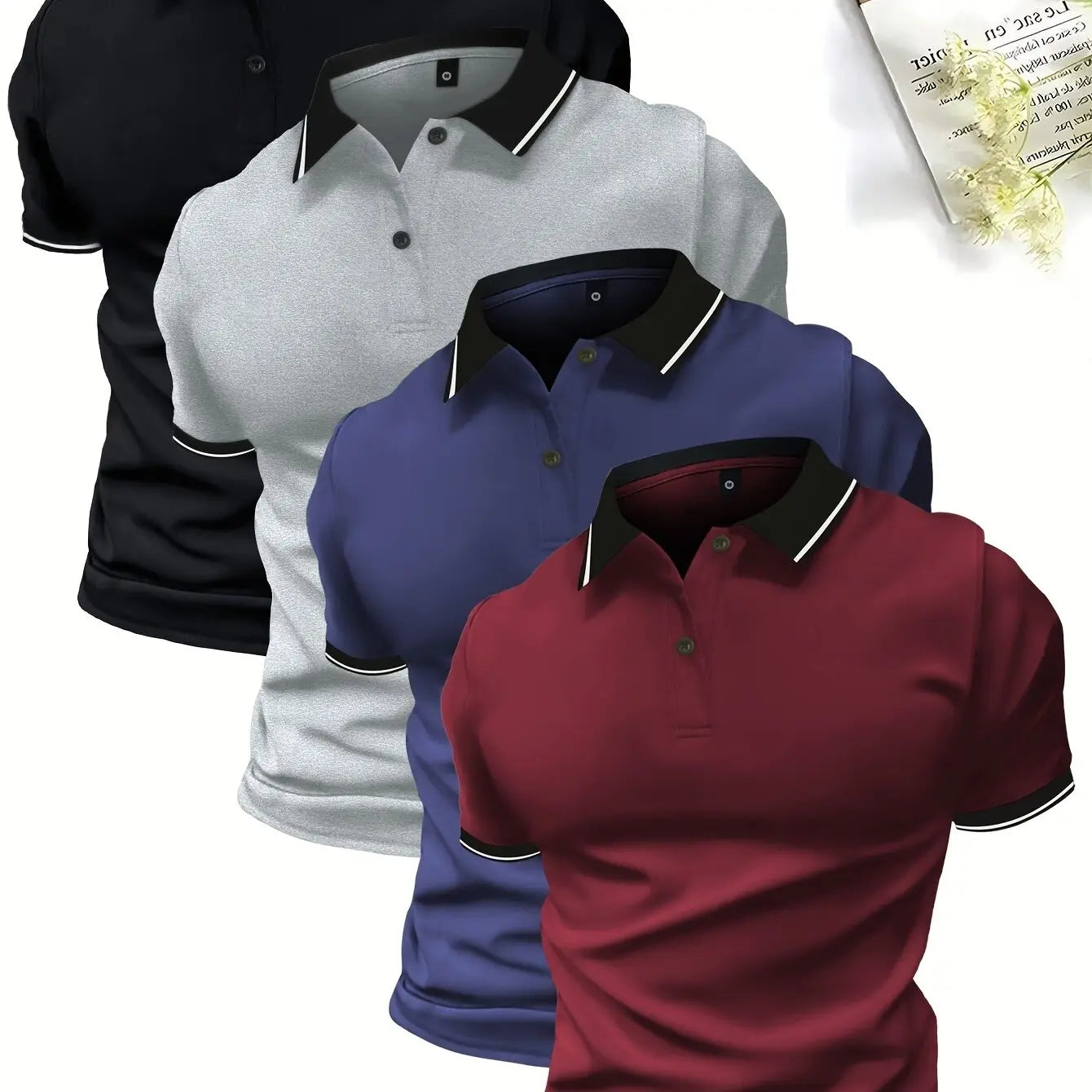 4-Pack Men's Summer Polo Shirts, Solid Color Short Sleeve, Regular Fit, Knit Stretch, Casual Sportswear Tops Kenike