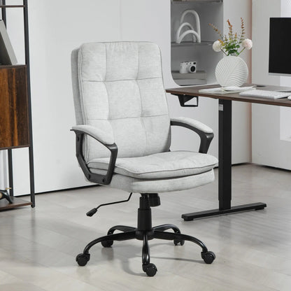 HOMCOM Linen-Look Double-Padded Office Chair - Grey Wise Galleria