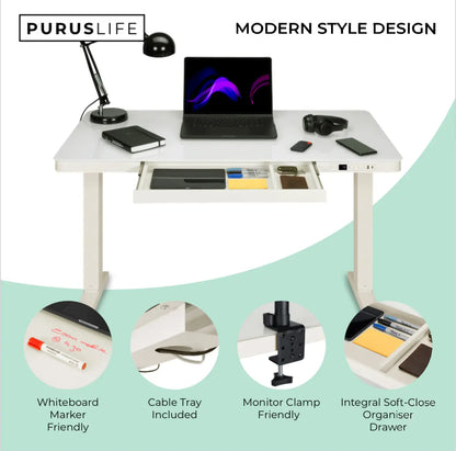 E-Max Electric Height Adjustable Desk White (Glass Top) – Purus Life Purus Life