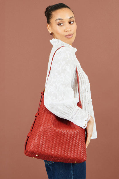 Yumi Red Woven Shoulder Bag With Detachable Inside Purse