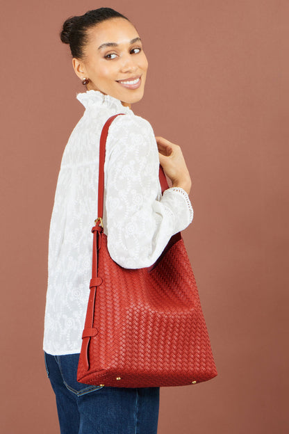 Yumi Red Woven Shoulder Bag With Detachable Inside Purse