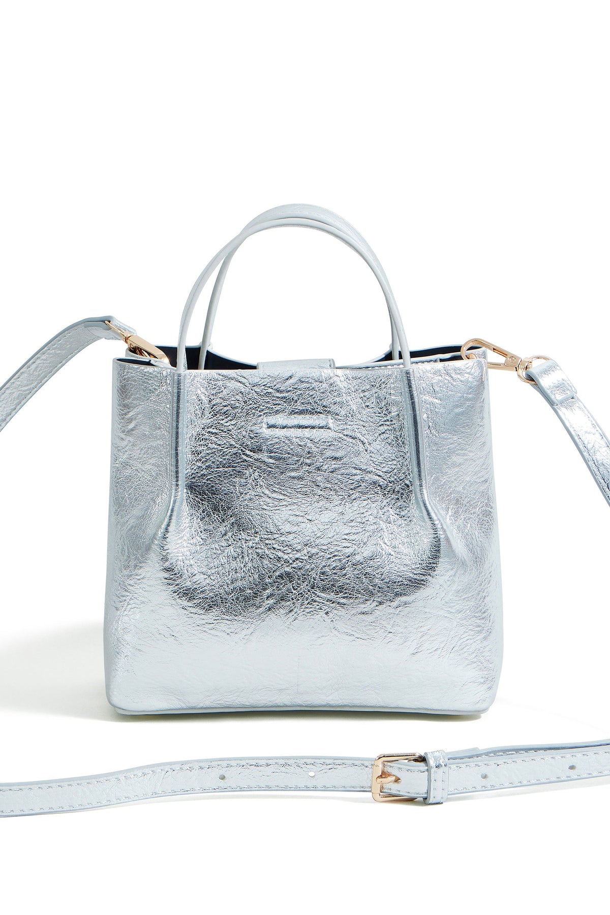Yumi Silver Metallic Small Tote Bag