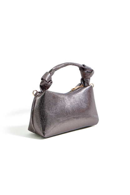 Yumi Pewter Textured Small Knot Handle Handbag