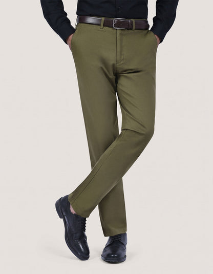 Trendy Olive Twill Flat Front Chinos