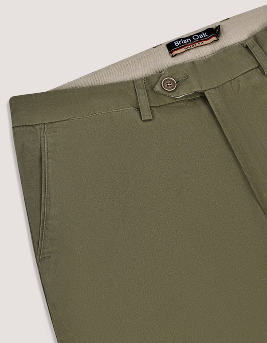 Trendy Olive Twill Flat Front Chinos