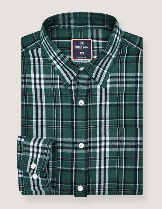 Green and White Check Flannel Shirt