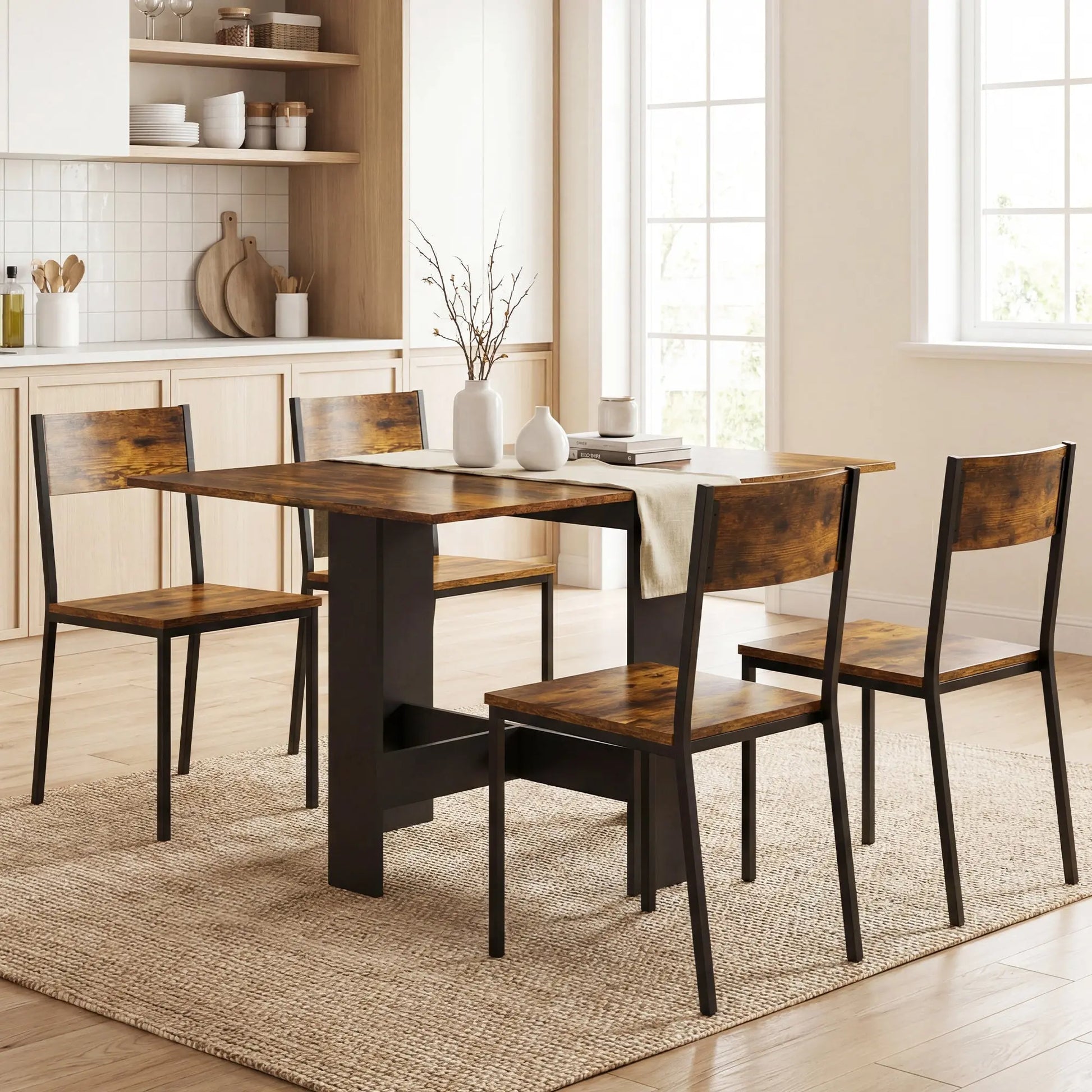 HOMCOM Folding Dining Table, Space-Saving Drop Leaf Kitchen Table for 4-6 People Rustic Brown Wise Galleria