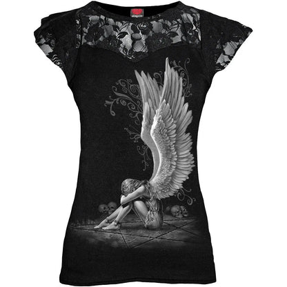 ENSLAVED ANGEL - Lace Layered Cap Sleeve Top Black Spiral Direct