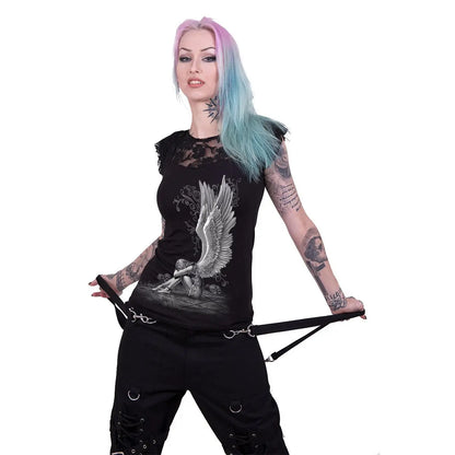 ENSLAVED ANGEL - Lace Layered Cap Sleeve Top Black Spiral Direct